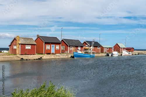 Summer view of a small fishing camp at the east coast of Oland photo