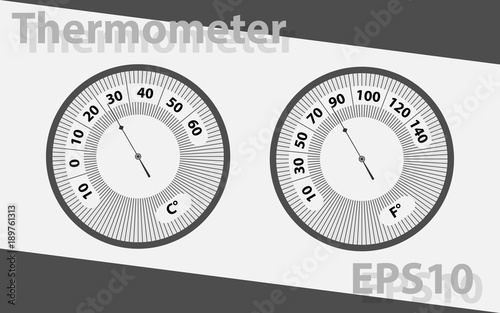 Arrow thermometer. Temperature measuring device. Vector thermometer in gray color.