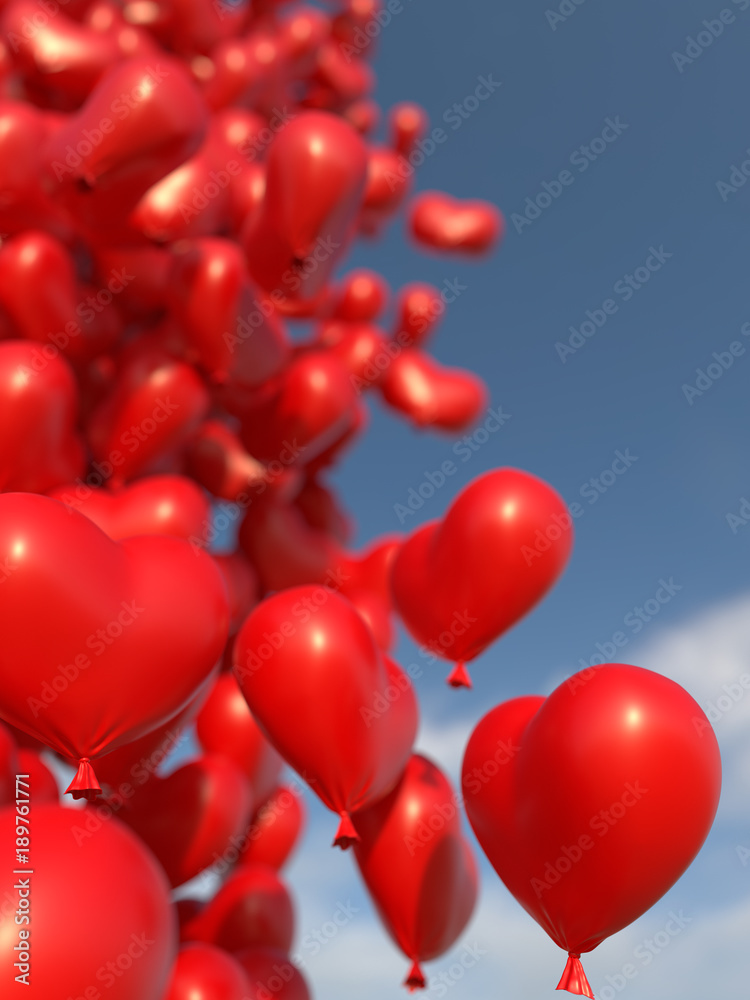 red hearts balloons over blue sky. Love, valentines day, romantic, wadding or birthday background red hearts balloons over blue sky. Love, valentines day, romantic, wadding or birthday background