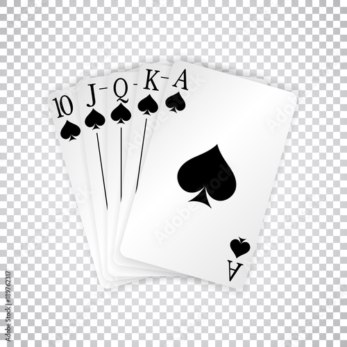 A royal straight flush playing cards poker hand in spades