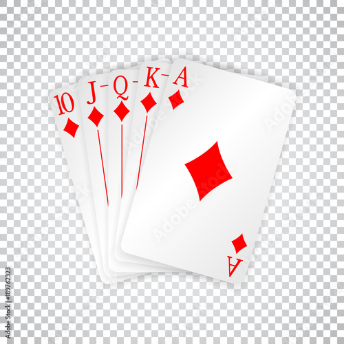 A royal straight flush playing cards poker hand in diamonds