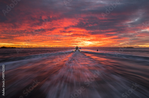 Sunrise Boat, Speeding Away