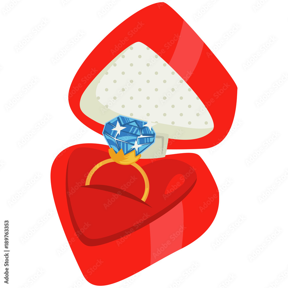Diamond engagement ring in red box. Cartoon vector illustration isolated on  white background. Stock Vector | Adobe Stock
