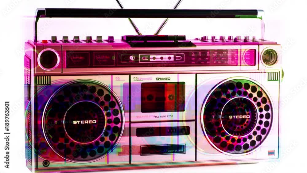 a vintage hifi ghettoblaster spinning around