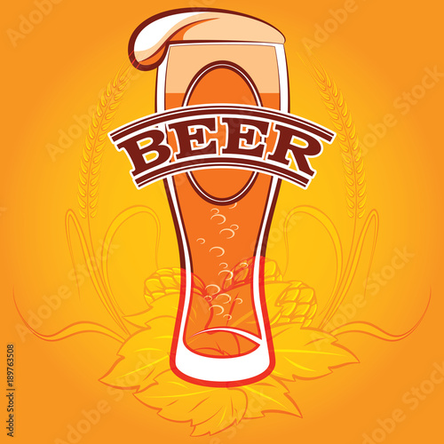 vector color poster with a glass of beer and hops