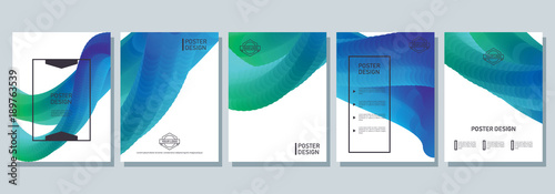 Abstract poster design. Cool flyer with bright gradient. Wave, overflow and blend on modern cover for corporation catalog. Vector illustration. Objects isolated on white background.