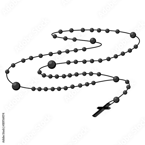 Holy rosary beads vector illustration. Prayer Catholic chaplet with a cross icons isolated on white background.