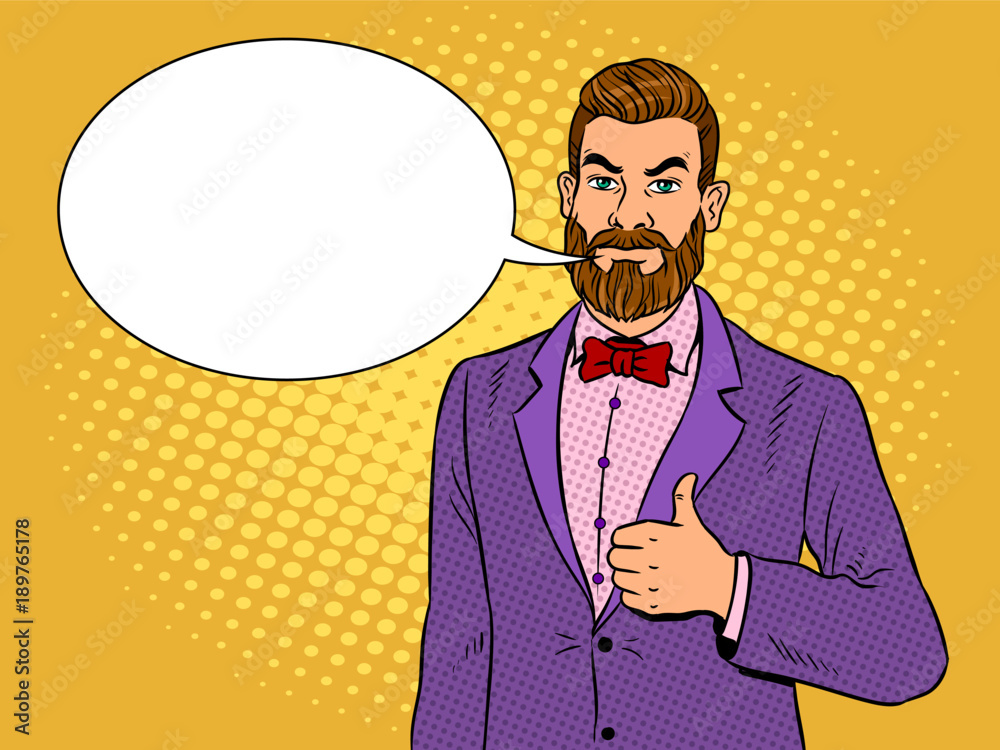 Vektorová grafika „Man with beard thumbs up pop art vector“ ze služby Stock  | Adobe Stock