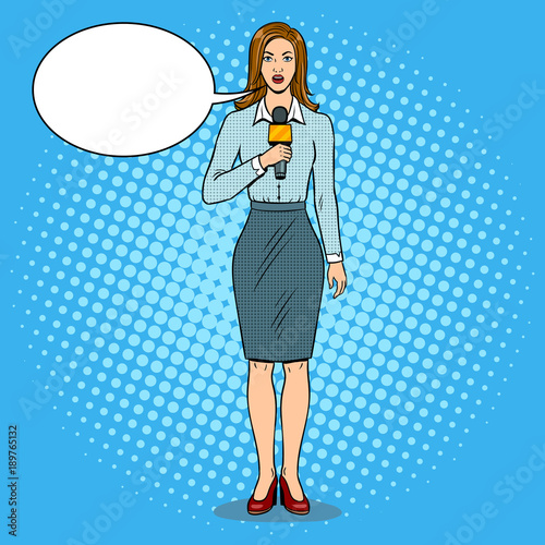 Journalist with microphone pop art vector