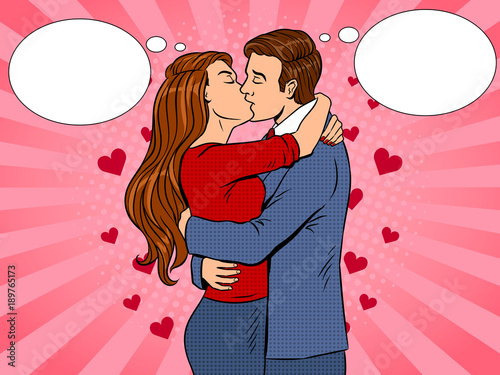 Kissing couple pop art vector illustration