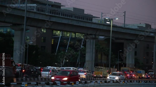 Traffic on busy city, Chennai city main center heavy traffic crossing a bridge.