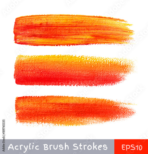 Colorful red - orange watercolor brush strokes on canvas. Vector illustration.