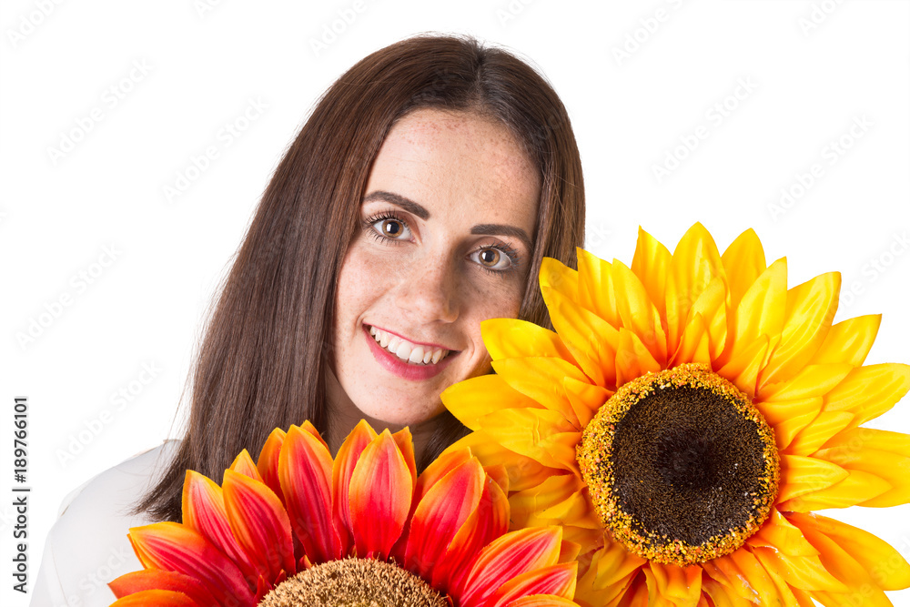 Casual young woman with flowers