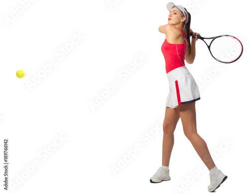 Woman tennis player isolated (with ball version) © Boris Riaposov