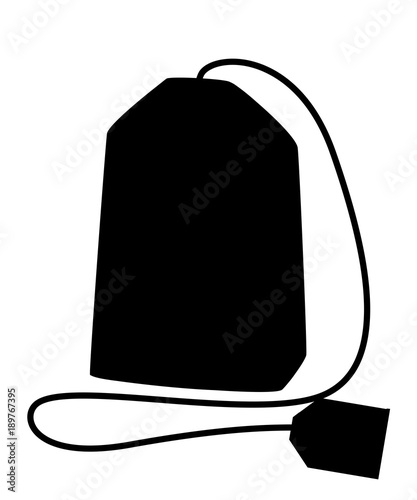 Tea bag with label black silhouette vector illustration isolated on white background
