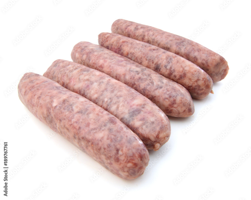 Raw meat sausages isolated on white background Raw meat sausages isolated on white background