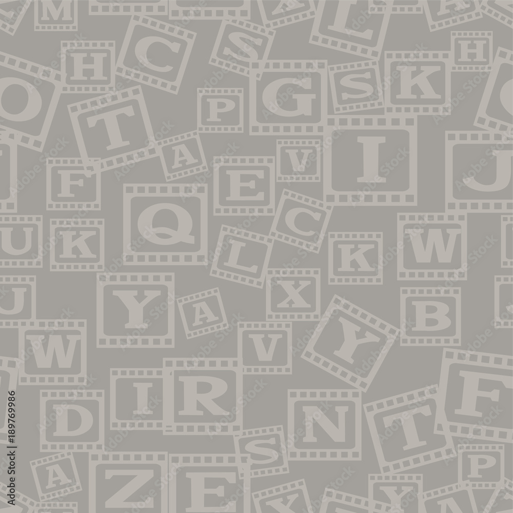 seamless gray background with letters and film (frame) in random order seamless gray background with letters and film (frame) in random order