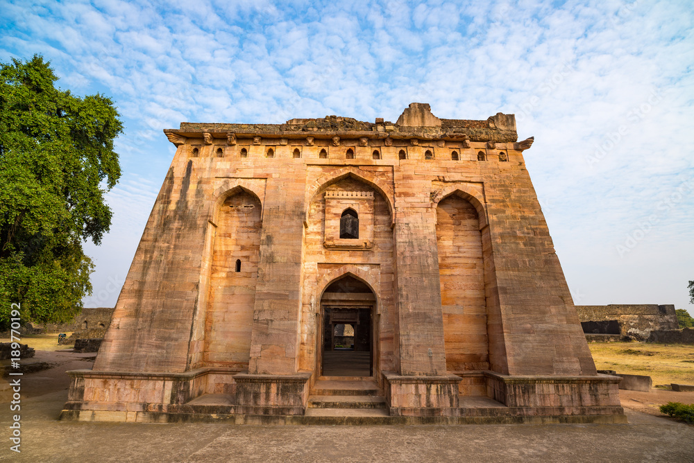 Mandu India, afghan ruins of islam kingdom, mosque monument and muslim tomb. Architectural details.