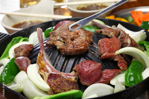 Fotografie Jingisukan, genghis khan, Japanese style lamb barbecue