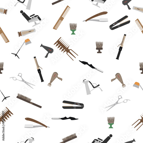 Seamless background. A set of icons for hairdressing or barbershop.