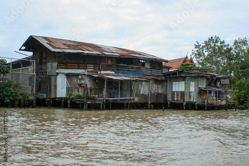 Poor life in the slums of Bangkok, Thailand, river