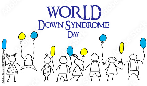 World Day of Down Syndrome. Doodles for children with colored balloons.