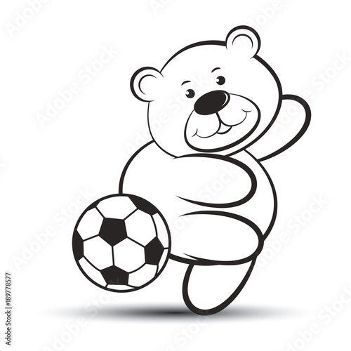 black outline bear vector cartoon playing football