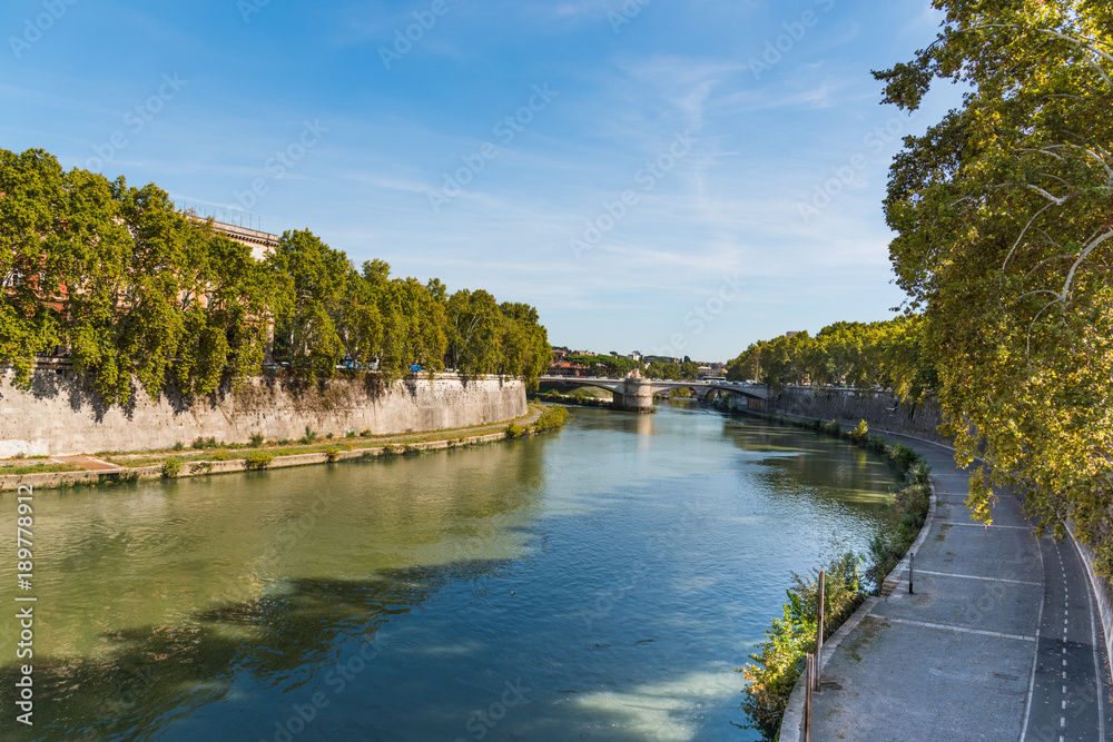 Tiber river on a clear day in Rome