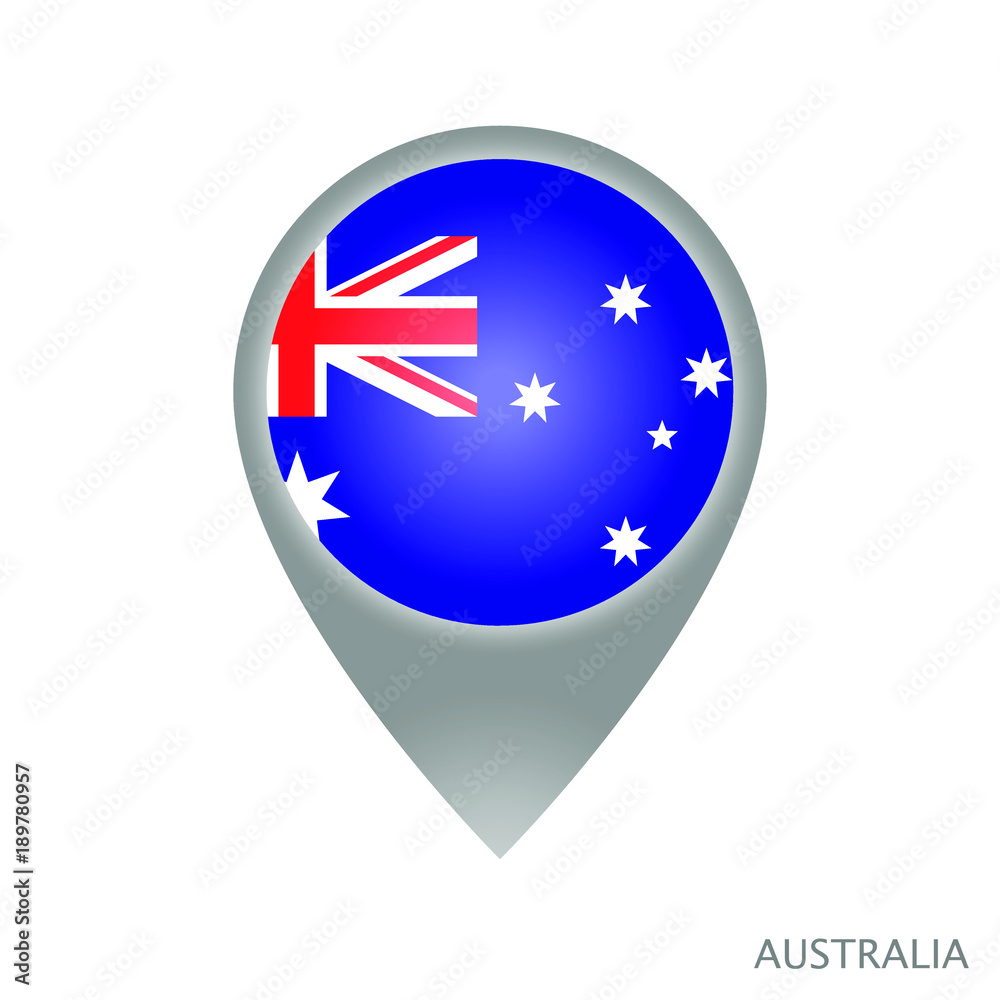 Map pointer with flag of Australia. Gray abstract map icon. Vector Illustration. Map pointer with flag of Australia. Gray abstract map icon. Vector Illustration.