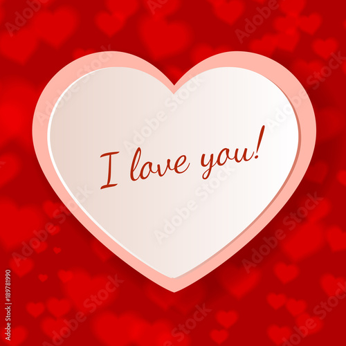 White heart on a red abstract background. Inside the text 