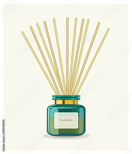 Glass green flacon with aroma sticks