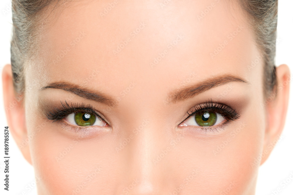 Asian Beauty Woman With Green Eyes Wearing Cat Eye Smokey Eyes Eyeliner  Makeup And Mascara. Laser Treatment, Anti-Aging Eyelid Plastic Surgery.  Stock Photo | Adobe Stock
