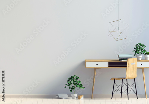 Modern interior in the style scandinavian, a place for study. 3D illustration.wall mock up