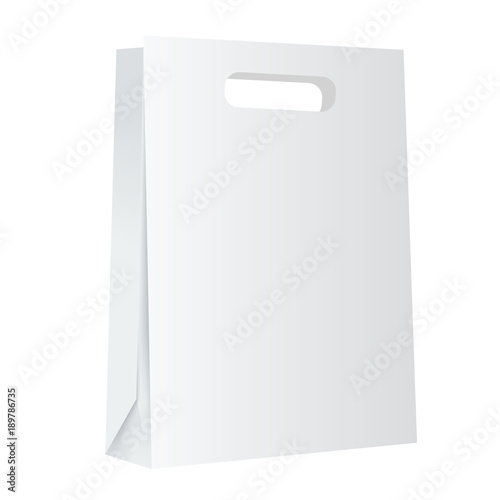 Blank white paper shopping bag mockup on white background.