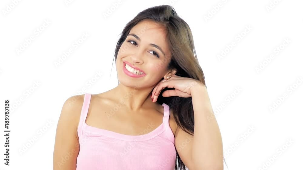 Beautiful woman spinning long hair super slow motion happy smiling closeup Beautiful woman spinning long hair super slow motion happy smiling closeup