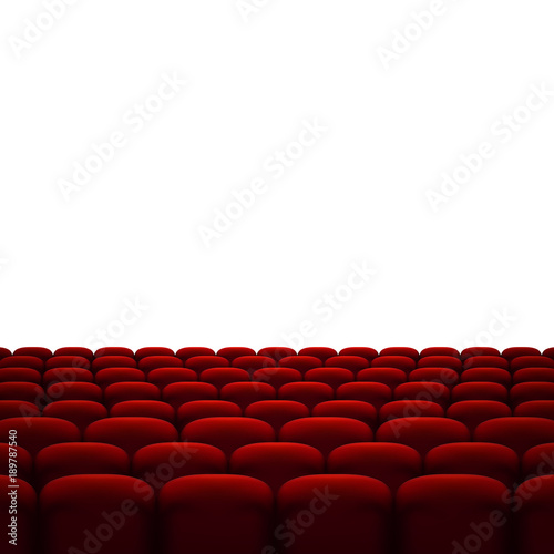 Rows of red cinema or theater seats isolated on white background. EPS 10 vector