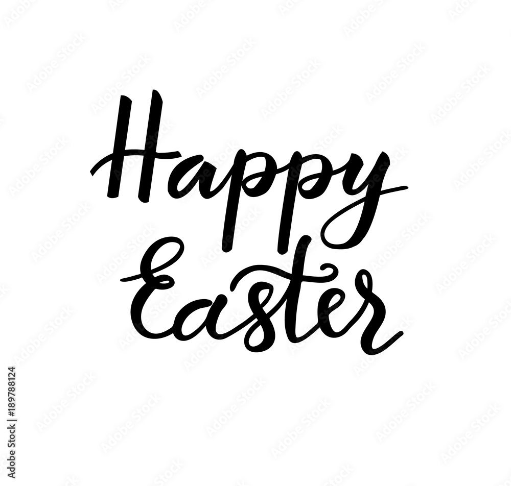Happy Easter hand drawn lettering isolated on white background. Vector illustration for Easter day