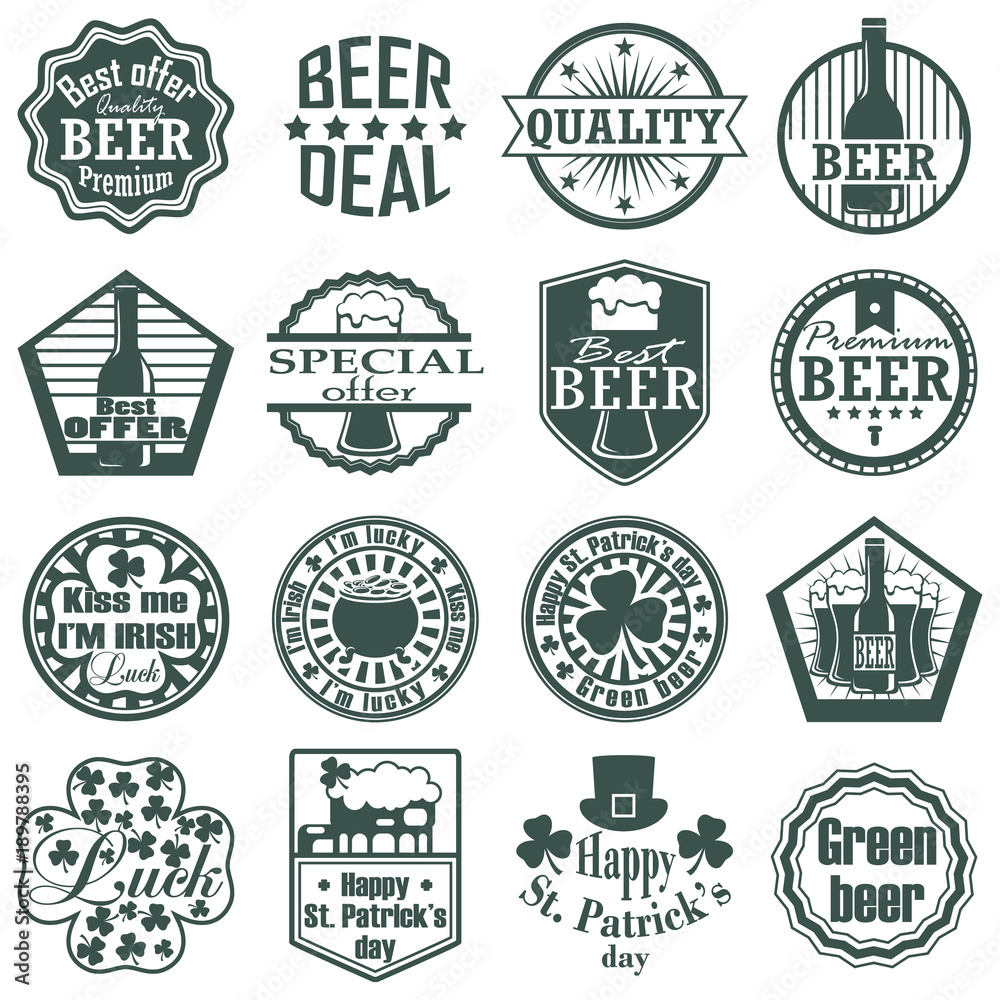 Set of craft beer label and logo. Graphic design with illustration
