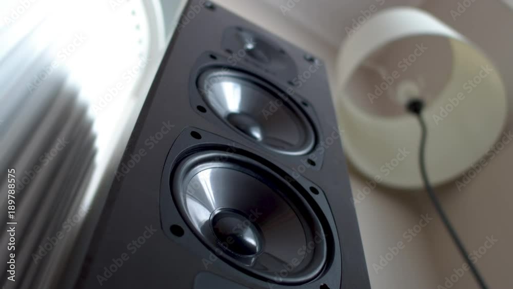 looking up at a tower speaker pounding with bass.