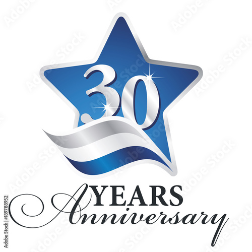 30 years anniversary isolated blue star flag logo icon