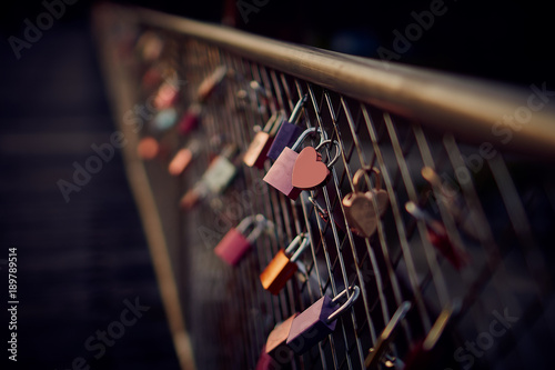 Heart shaped padlock on bridge in Munich Germany photo