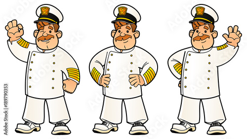 Cartoon sailor, captain. A set of images.