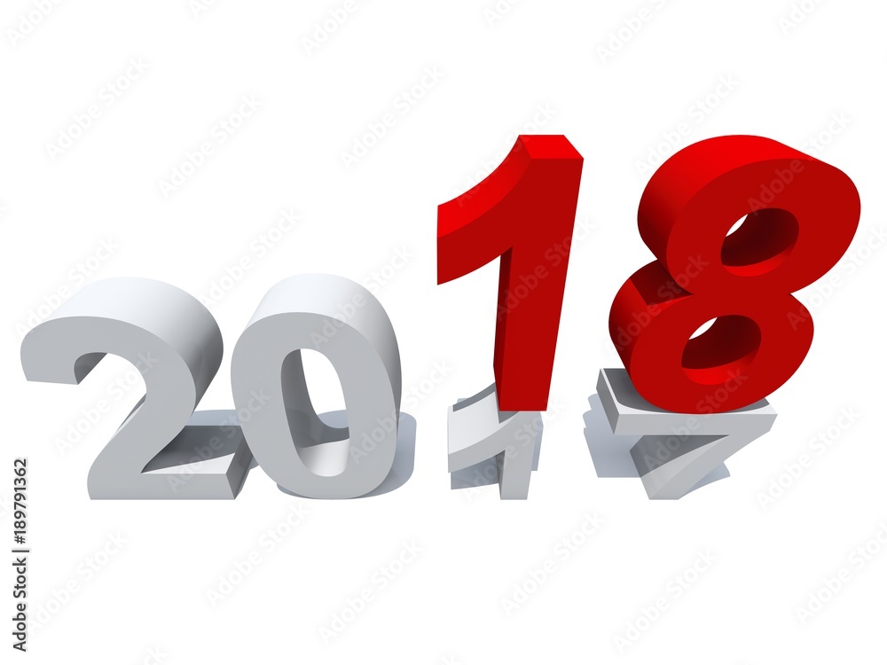 2018 white and red abstract happy new year eve, holiday symbol or number on 2017 text isolated on white snow background. Celebration of time change, season or future metaphor for hope 3d illustration 2018 white and red abstract happy new year eve, holiday symbol or number on 2017 text isolated on white snow background. Celebration of time change, season or future metaphor for hope 3d illustration