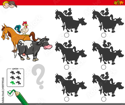 shadow activity game with farm animals characters