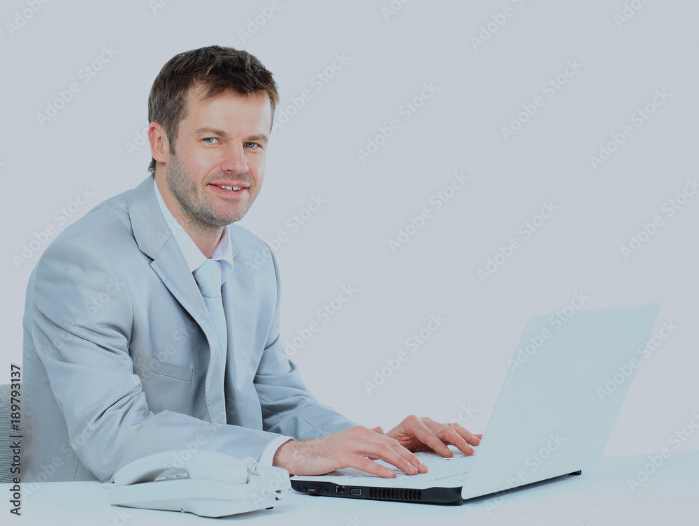 Portrait of young confident business man with laptop. Portrait of young confident business man with laptop.