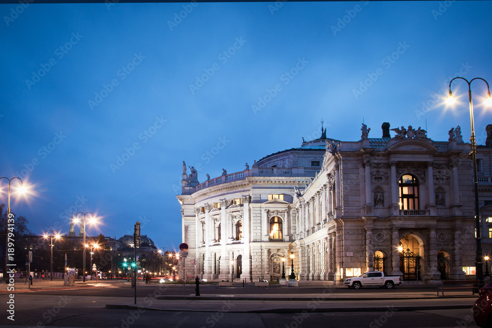 the historic Burgtheater in Vienna (Austria), most important german language theatre in the world, at night
