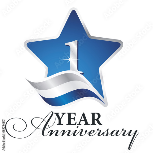 1 year anniversary isolated blue star flag logo icon