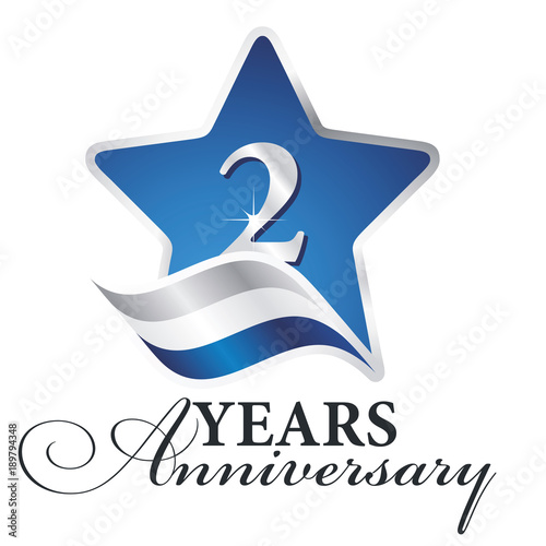 2 years anniversary isolated blue star flag logo icon