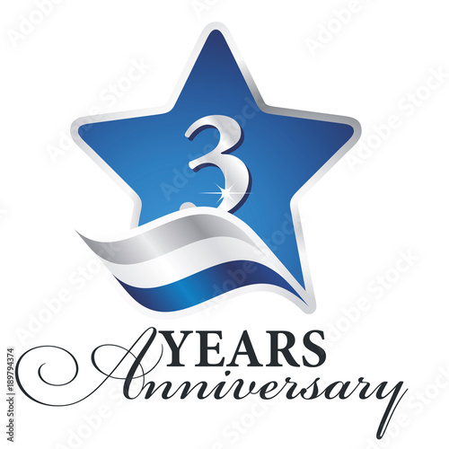3 years anniversary isolated blue star flag logo icon