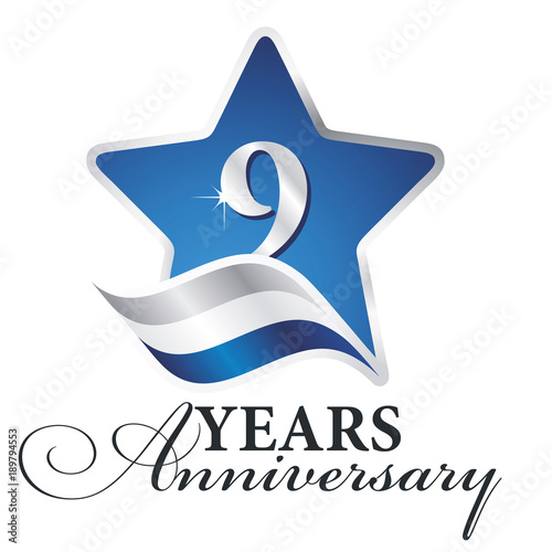 9 years anniversary isolated blue star flag logo icon